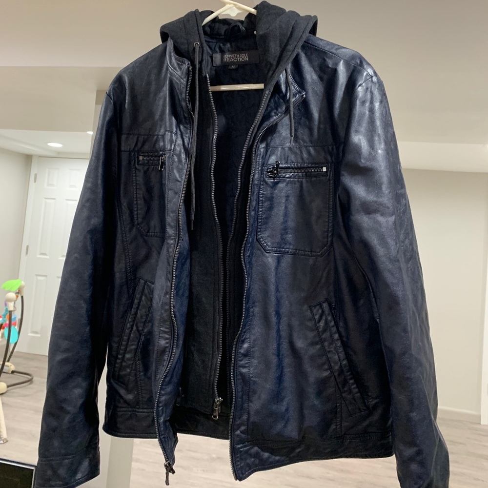 Faux Leather Jacket with Removable Hood